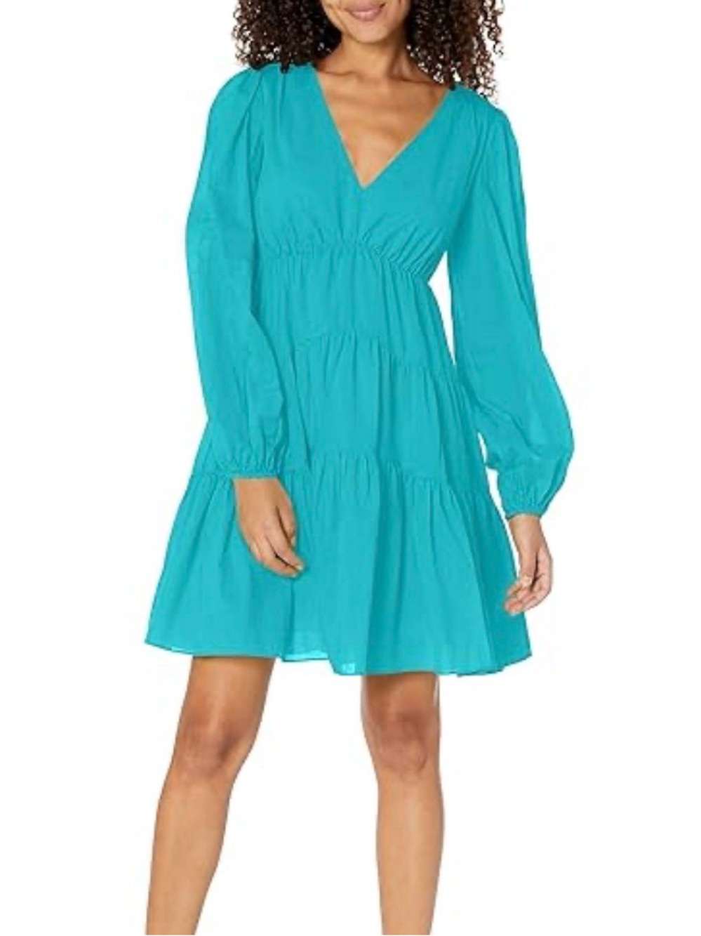 Trina Turk Blue Make Merry Tiered Long Sleeve Dress Small